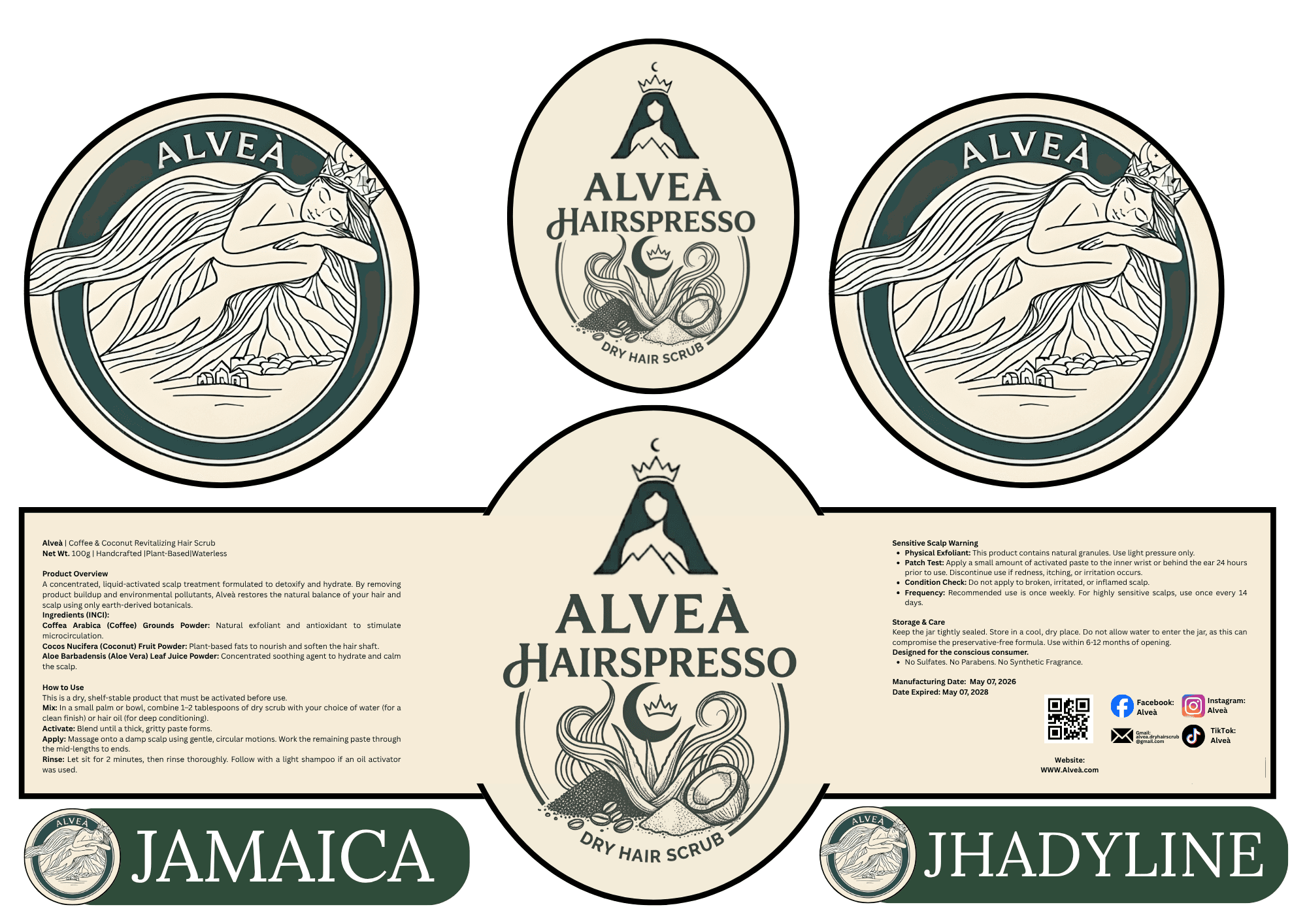 Original label sheet featuring the names Jamaica and Jhadyline.