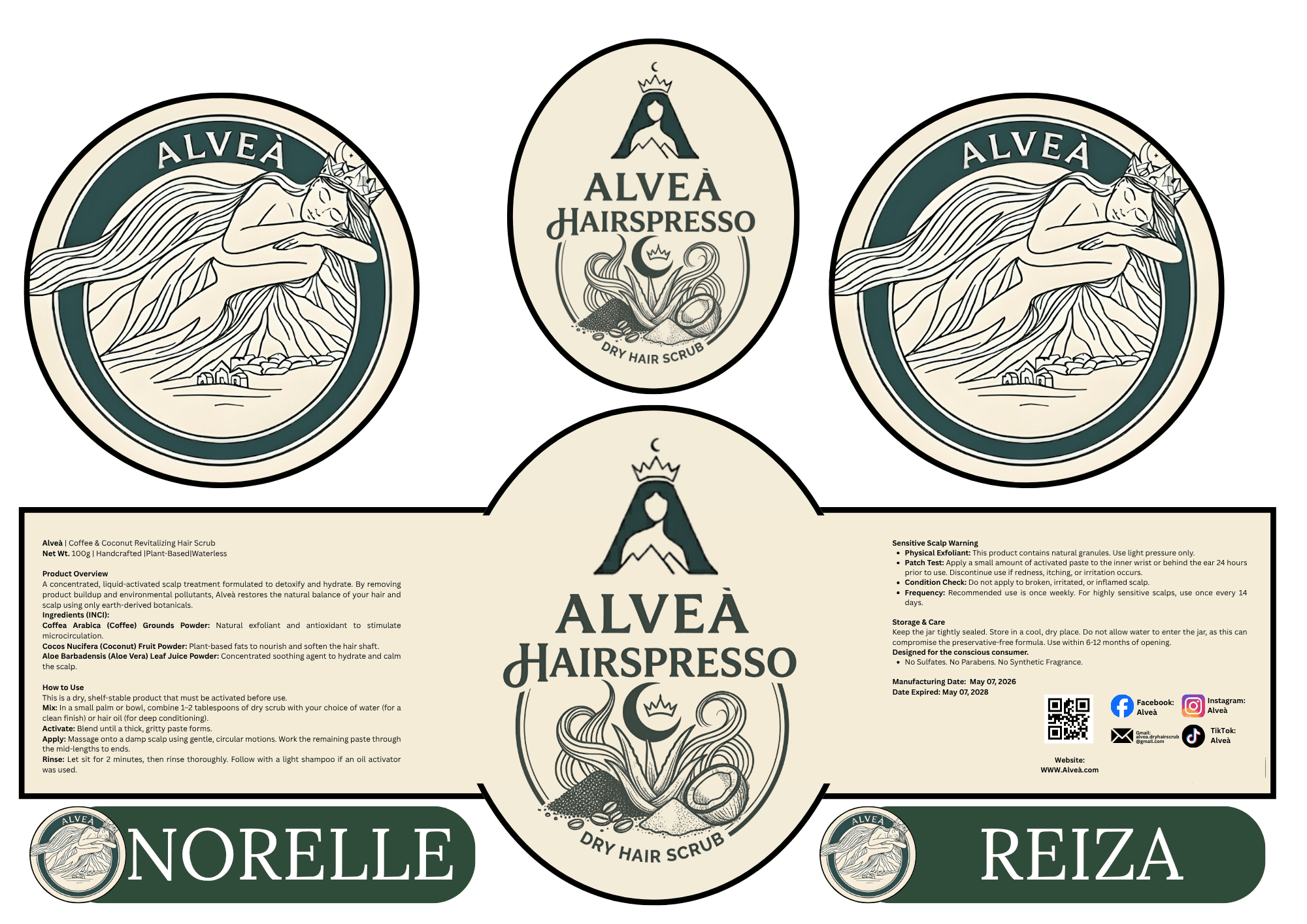 Original label sheet featuring the names Norelle and Reiza.